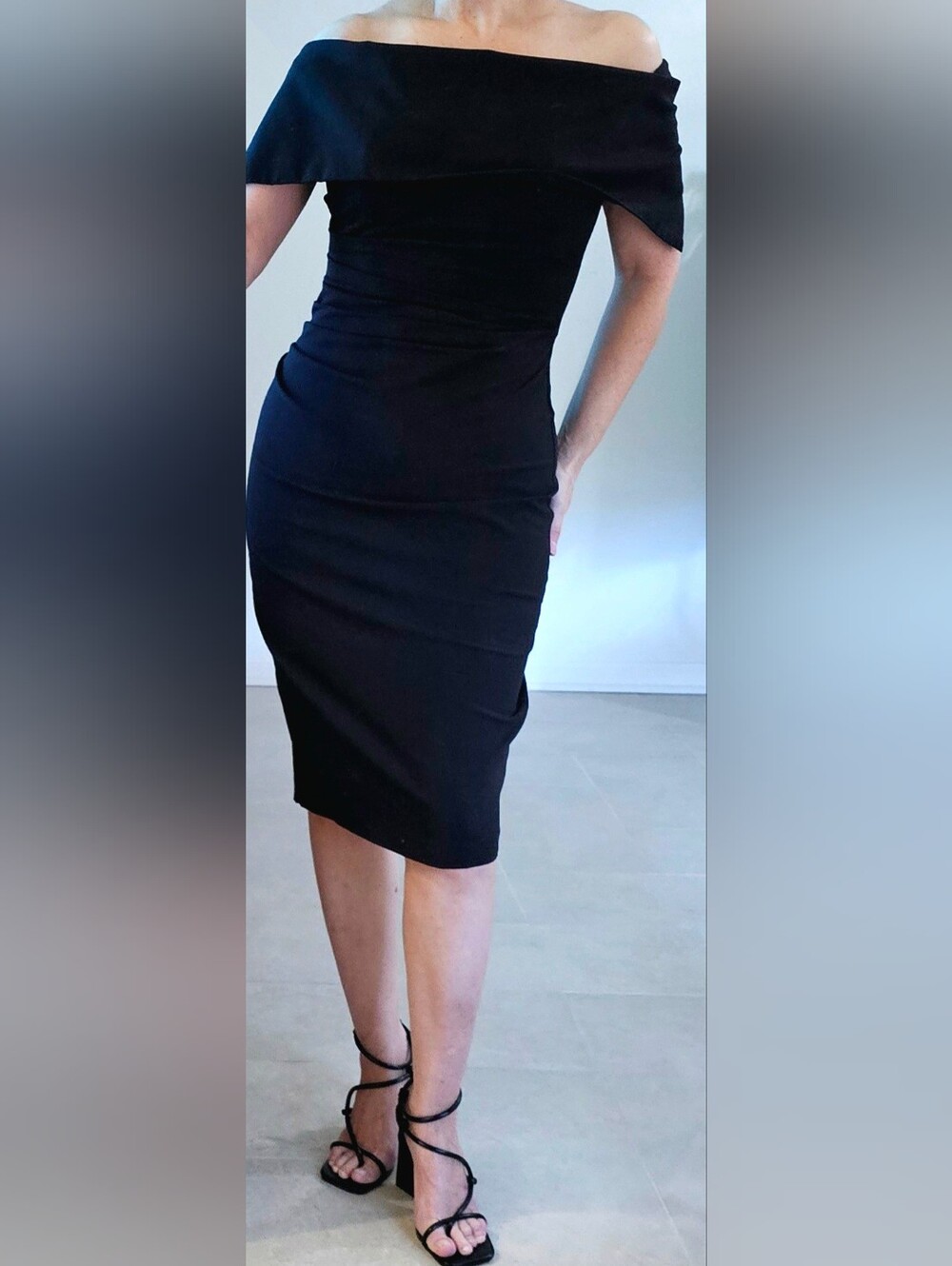 Vince Camuto Black Off-Shoulder Pencil Skirt Dress 8